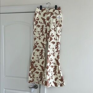 Altar’d State Brown and Cream Flared Cow Print Pants